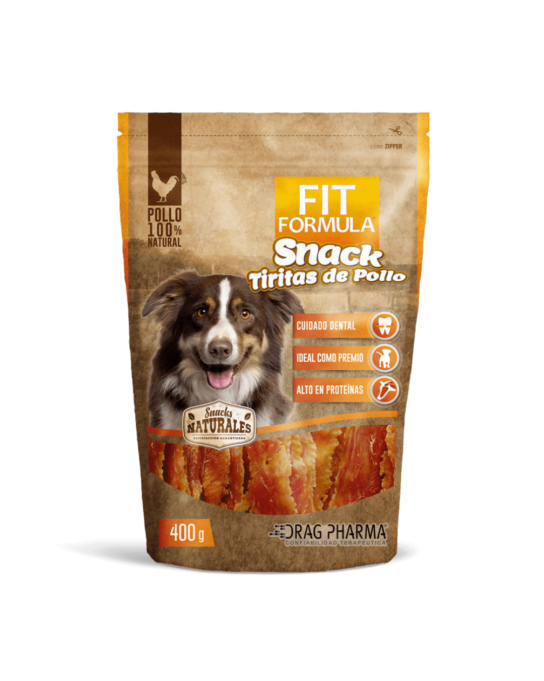 Bolsa de Fit Formula Snack Tiritas de Pollo 400g, snack dental natural para perros.​